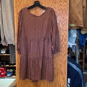 Brown swing dress, ¾ sleeves